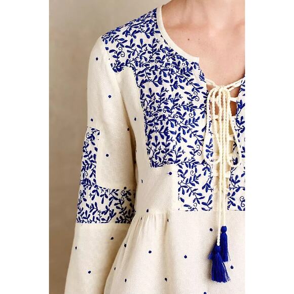 Anthropologie Libra Peasant Top by Vanessa Virginia, 10, Floral Embroidered EUC - Picture 2 of 14